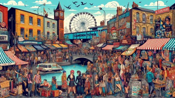 Camden Town en Londres es famoso por su vibrante cultura, mercados eclécticos y diversidad. Atrae a turistas, góticos, punks y hippies con sus tiendas únicas, comida internacional y animada vida nocturna, incluyendo lugares emblemáticos como Camden Market y The Roundhouse.
