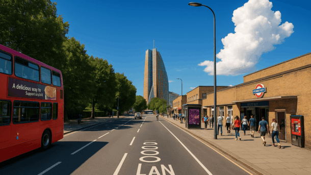 View of White City neighbourhood in London, ideal for those seeking affordable rooms with quick access to Central London.