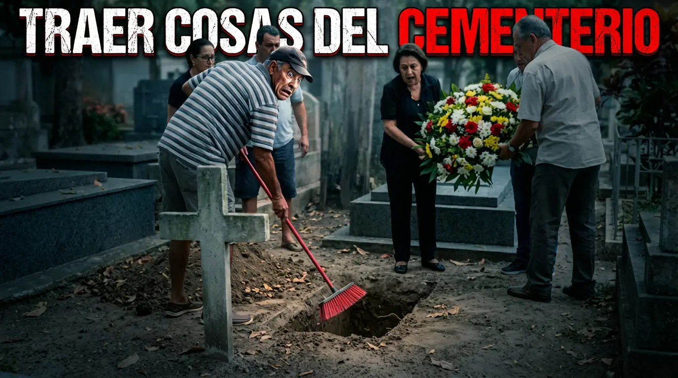 Personas visitando un cementerio y colocando flores en una tumba como muestra de respeto a los difuntos.