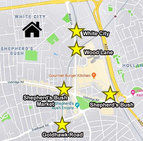 Map showing the location of the serviced rooms on Canada Way, White City W12